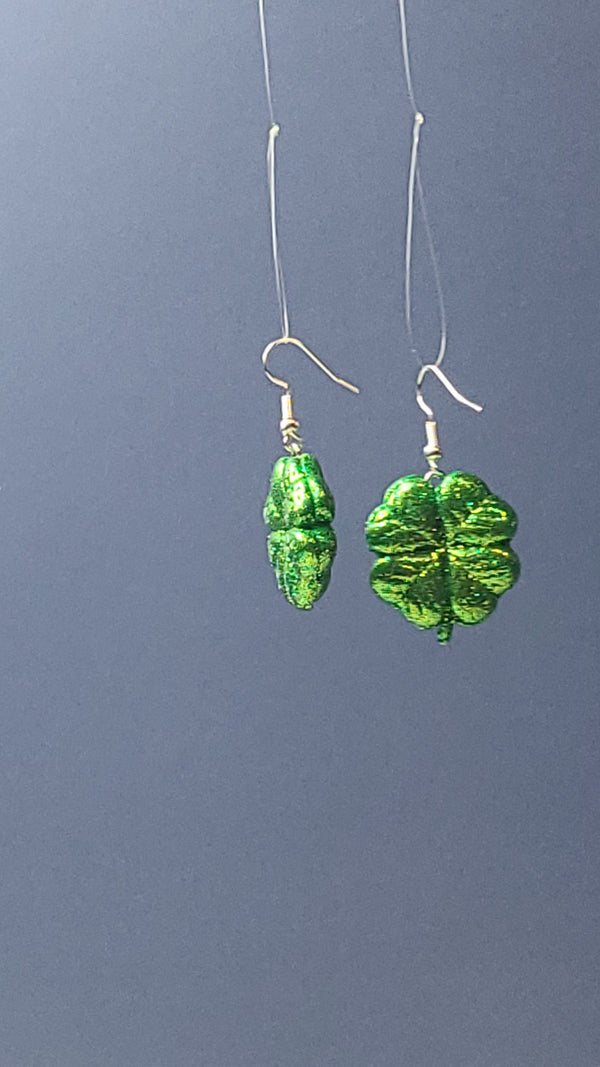 Polymer Clay Glitter Shamrock Earrings — Iridescent Green Sparkle | St. Patrick's