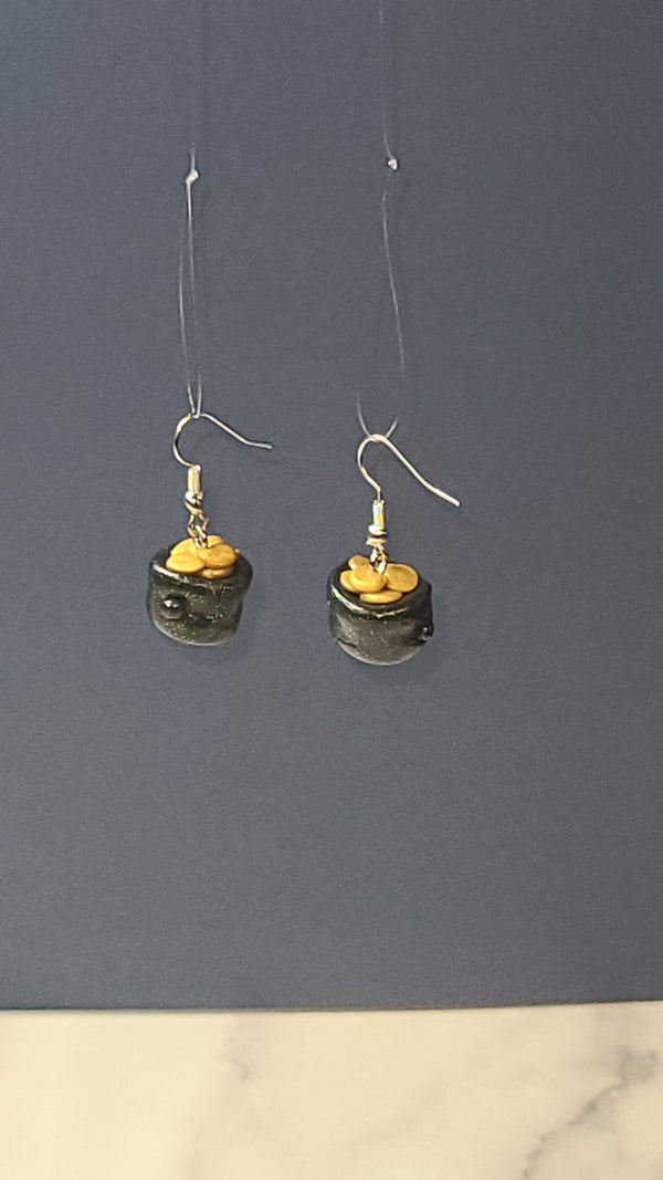 Pot of Gold Cauldron Earrings — Handmade Polymer Clay St. Patrick's Day