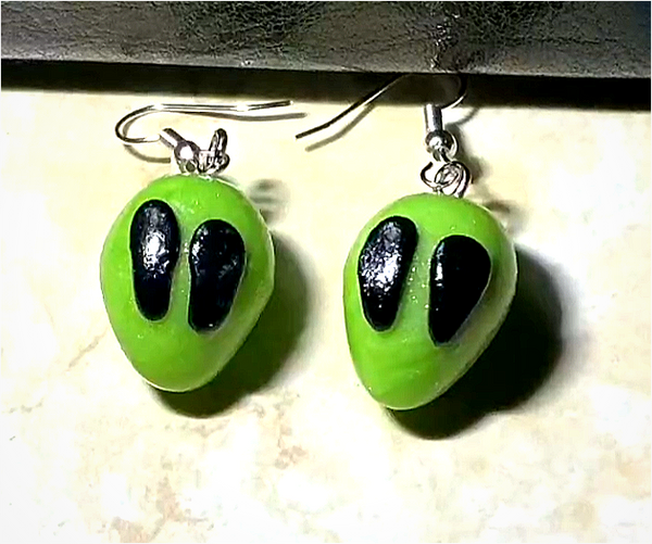 Polymer Clay Glow in the Dark Alien Head Earrings — Little Green Men