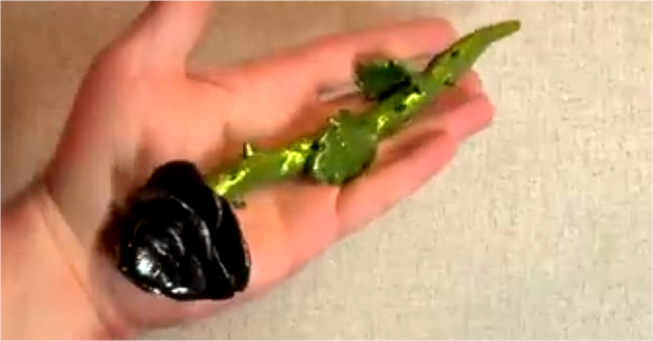 Polymer Clay Glittery Black Rose — Life Size Gothic Décor Piece