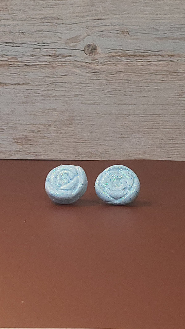 Glittery Sky Blue Rose Stud Earrings 💙