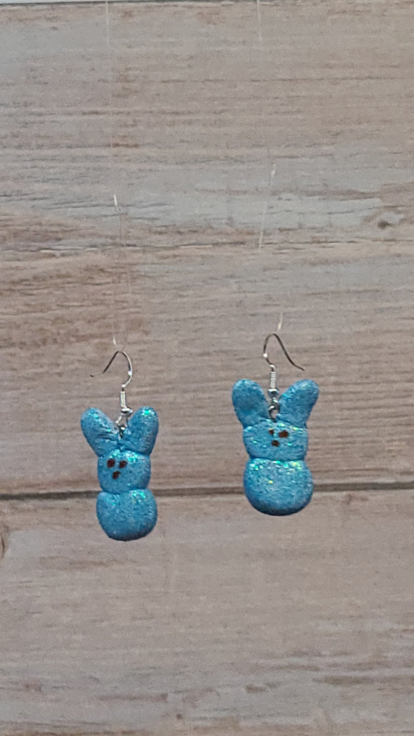 🐰✨ Blue Sparkly Peeps Bunny Earrings 🐣💙
