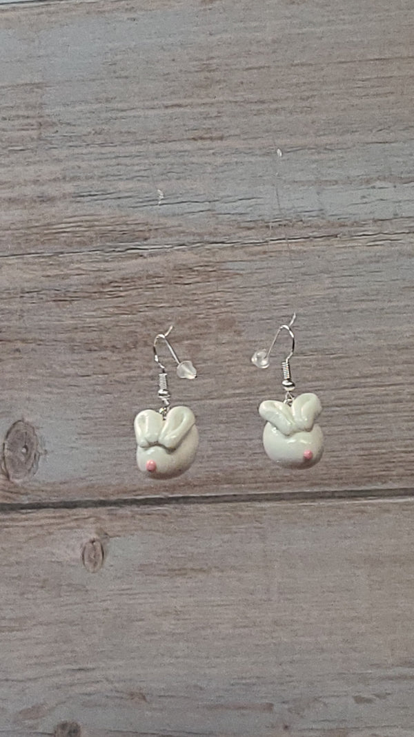 Cute Cream Bunny Drop Earrings with Pink Nose 🐰🤍