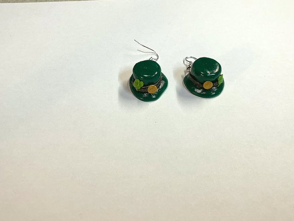 Polymer Clay Leprechaun Hat Earrings — Handmade St. Patrick's Day Earrings | Gold Buckle & Shamrock Detail