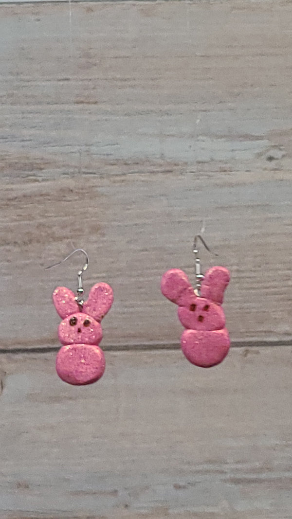 💖✨ Sweet Pink Sparkly Peeps Bunny Earrings 🩷🐣