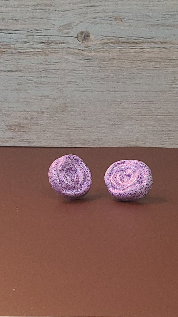 Glittery Lavender Rose Stud Earrings 💜
