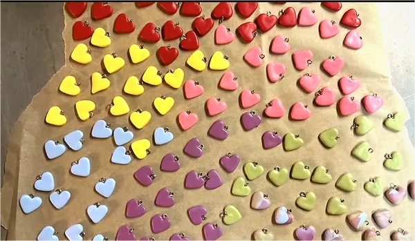 Colored Heart Charm and Earrings.