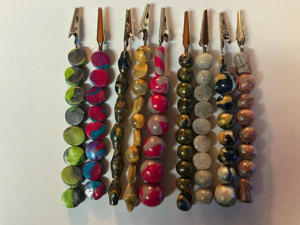Handmade Polymer Clay Bead Clip — Marbled & Metallic Shimmer