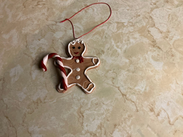 Polymer Clay Gingerbread Cookie Ornament — With Candy Cane