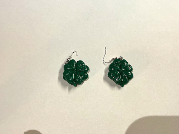 Polymer Clay Shamrock Earrings — Deep Green Four-Leaf Clover | St. Patrick's Day